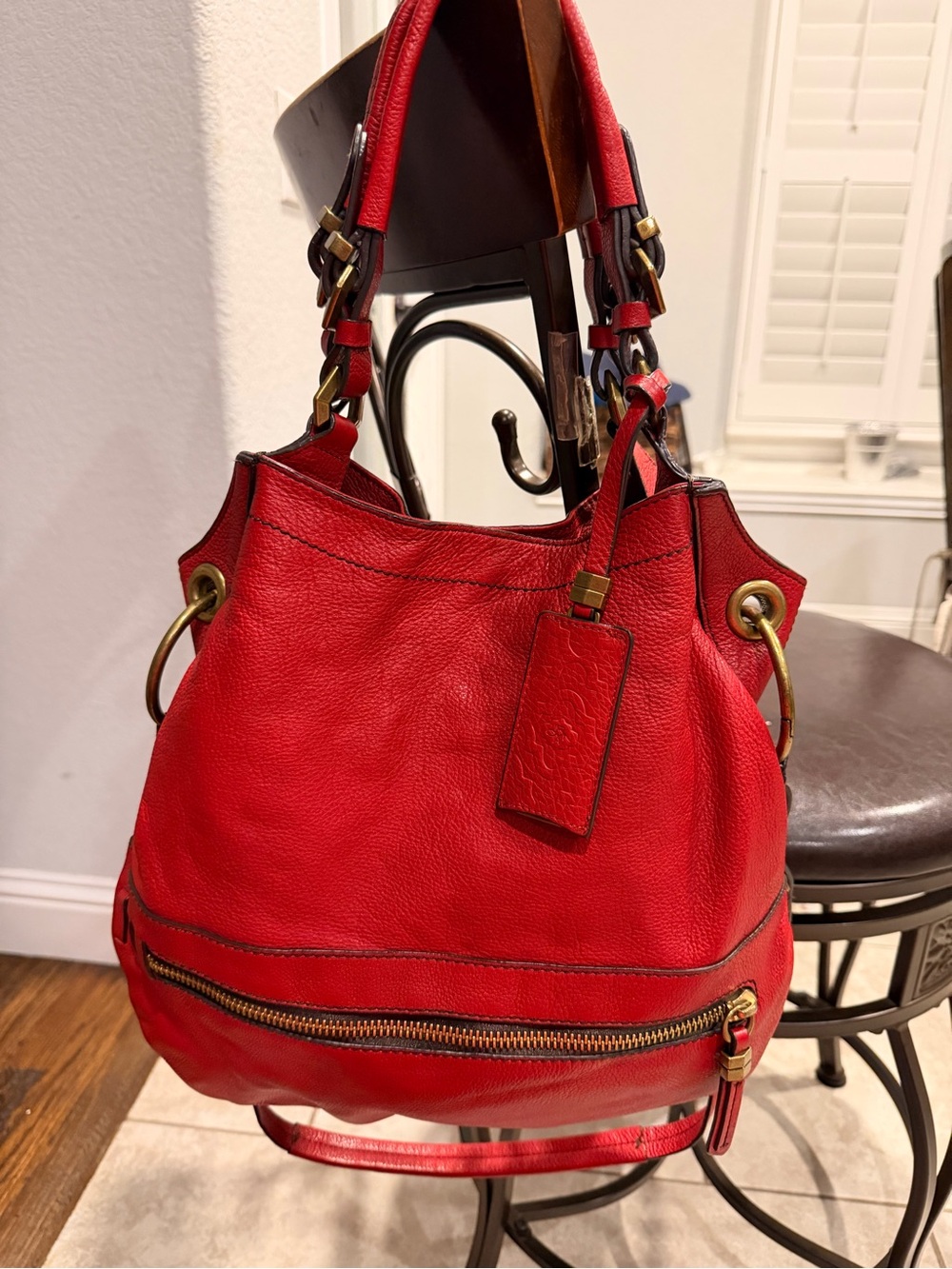 orYANY Red Leather Shoulder Bag with Gold Hardware